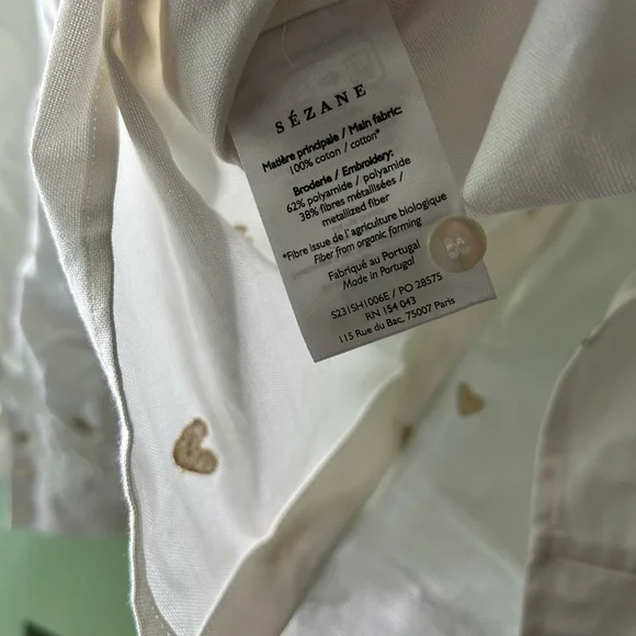 NWT NEW Sezane Chlo Blouse with Gold Heart Embroidery 34 - Picture 15 of 15